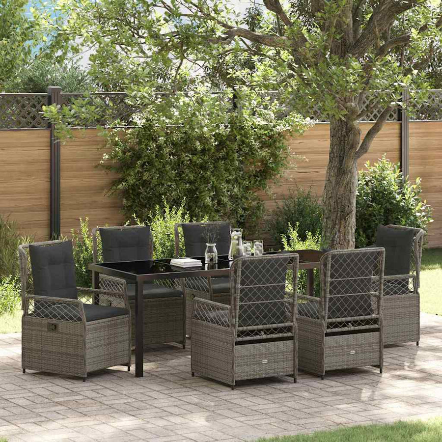 Tuin eettafelset 7 pcs Grijs poly rattan