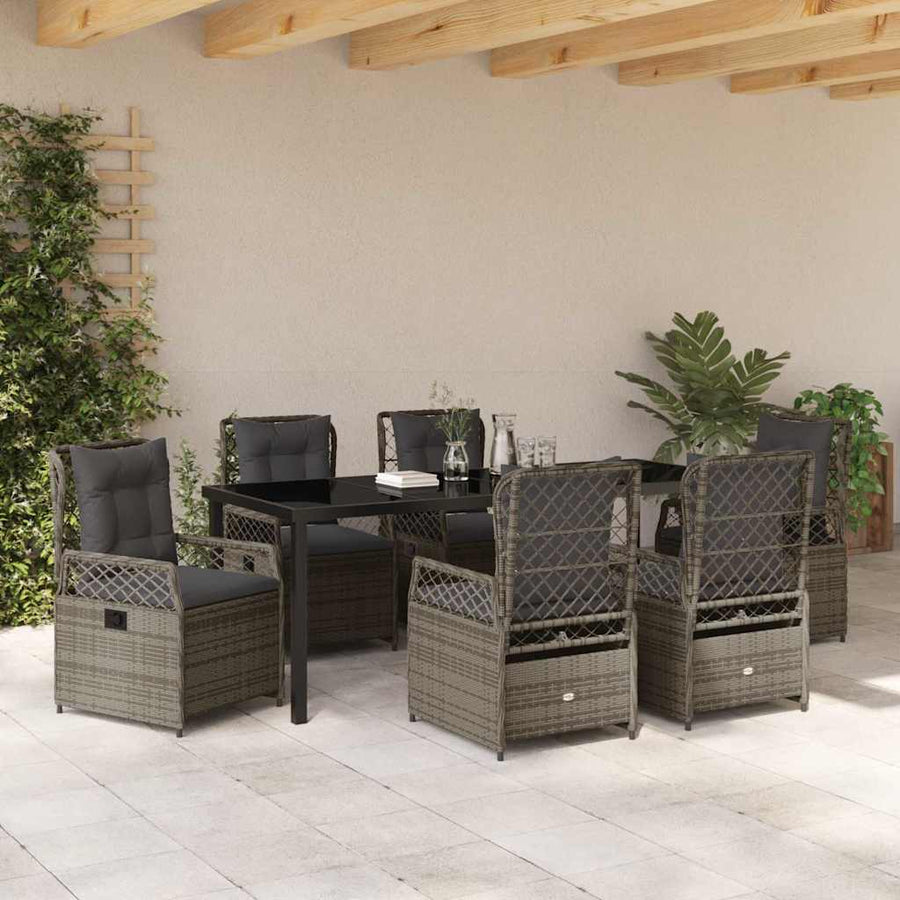 Tuin eettafelset 7 pcs Grijs poly rattan