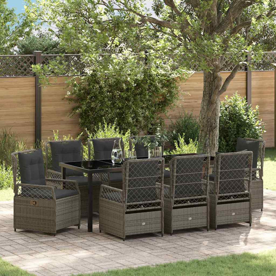 Tuin eettafelset 9 pcs Grijs poly rattan