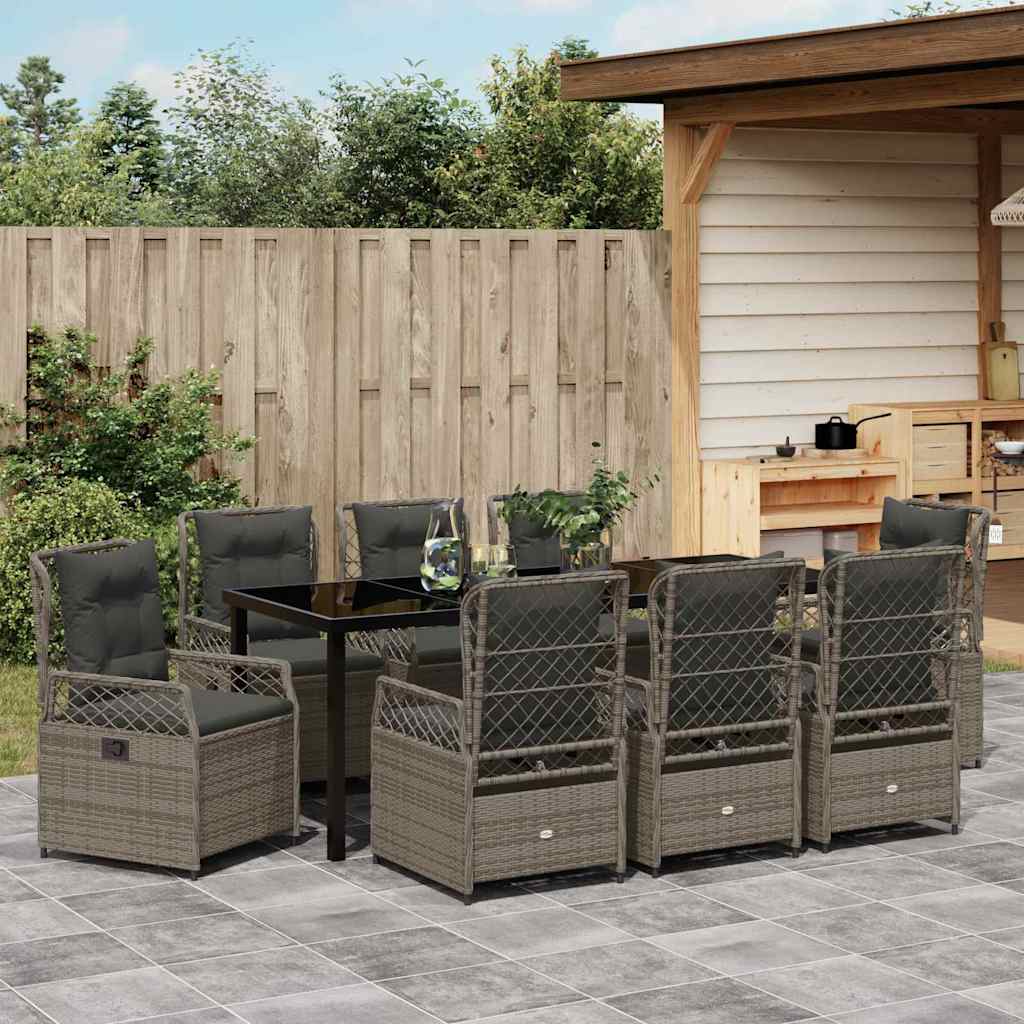 Tuin eettafelset 9 pcs Grijs poly rattan