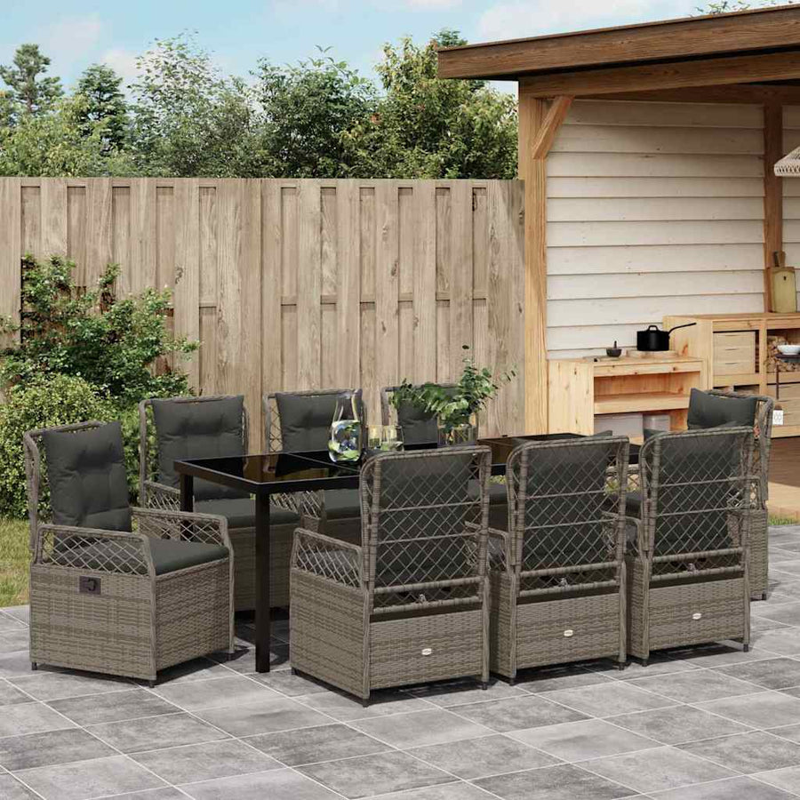 Tuin eettafelset 9 pcs Grijs poly rattan