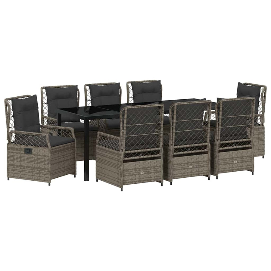 Tuin eettafelset 9 pcs Grijs poly rattan