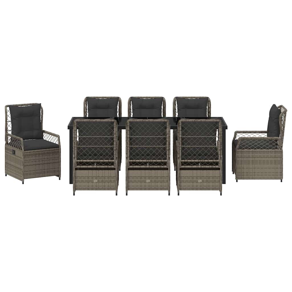 Tuin eettafelset 9 pcs Grijs poly rattan
