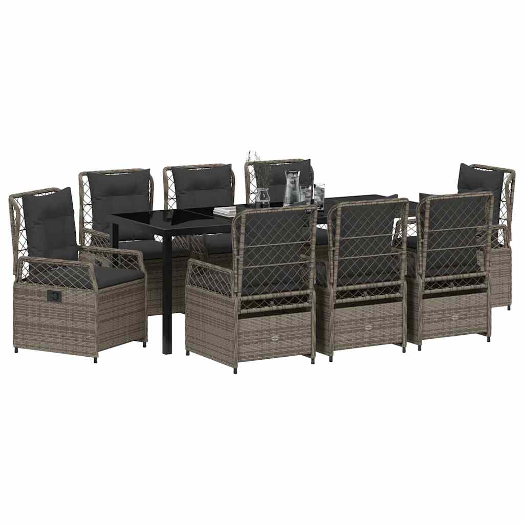 Tuin eettafelset 9 pcs Grijs poly rattan