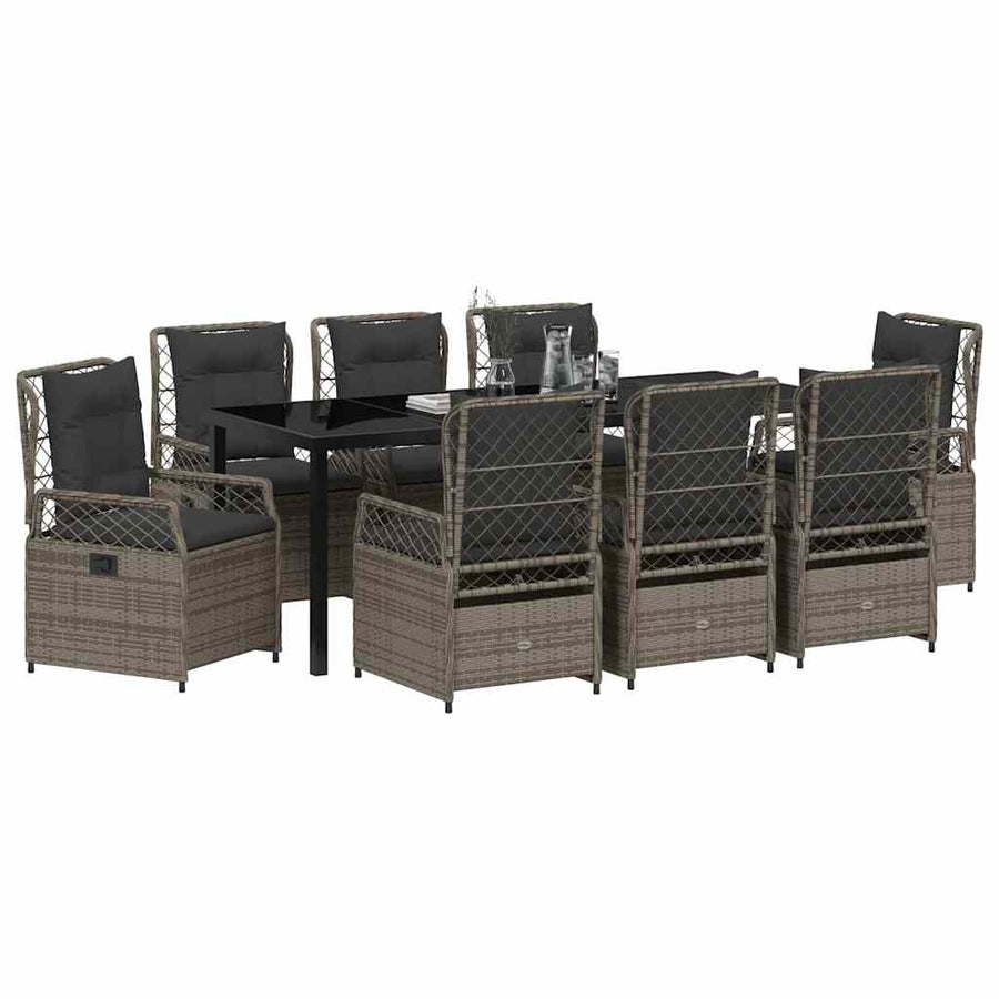 Tuin eettafelset 9 pcs Grijs poly rattan