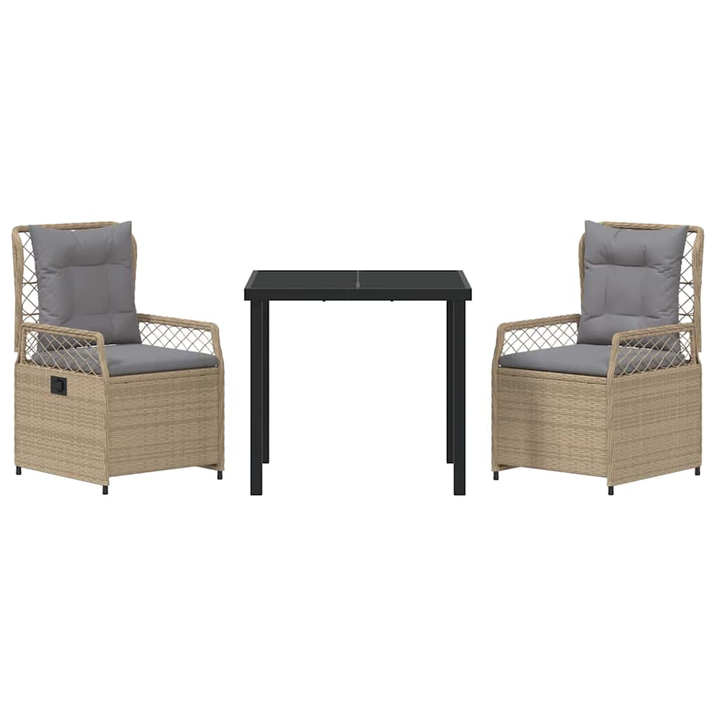 Tuin eettafelset 3 pcs Beige en Licht Grijs poly rattan