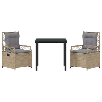 Tuin eettafelset 3 pcs Beige en Licht Grijs poly rattan