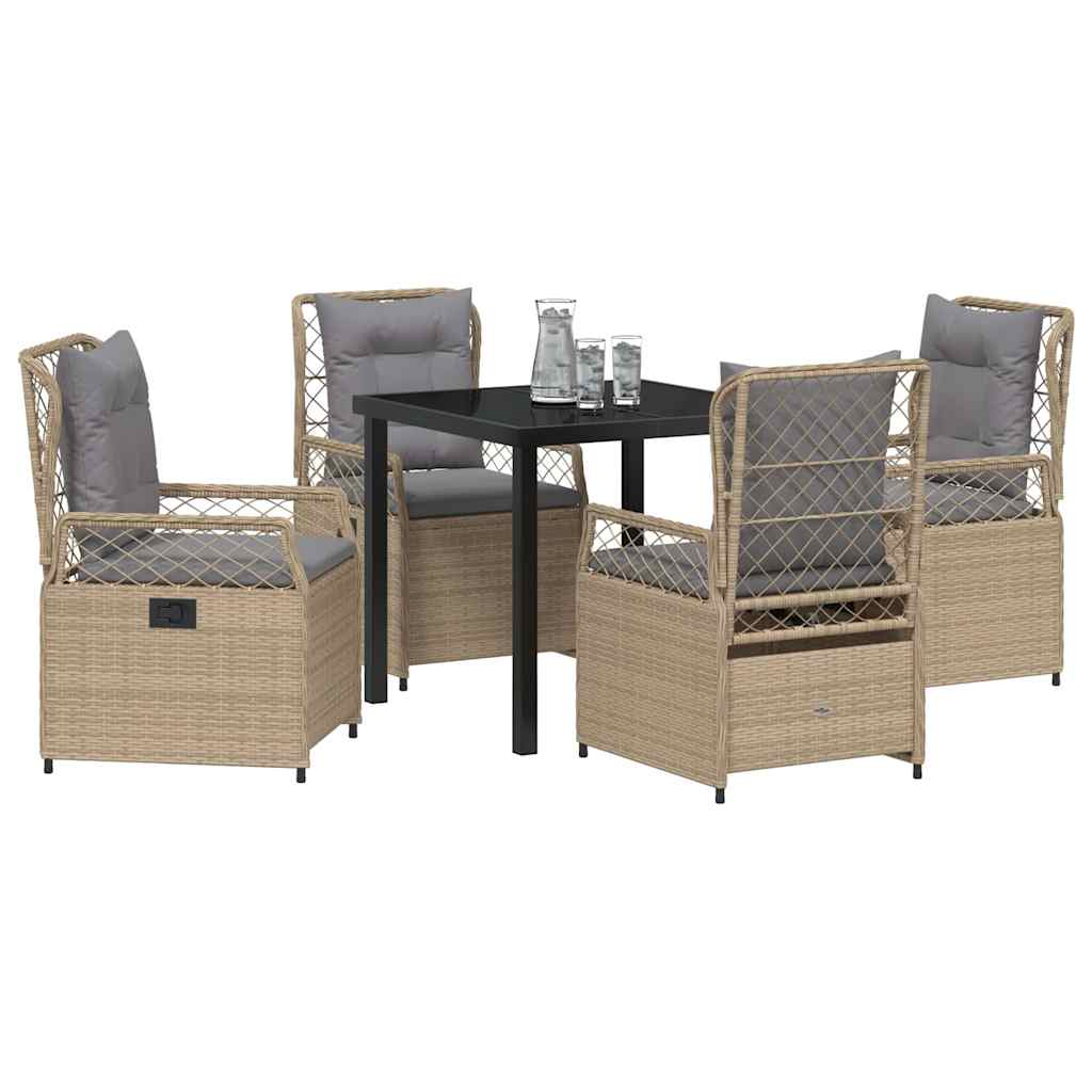 Tuin eettafelset 5 pcs Beige en Licht Grijs poly rattan