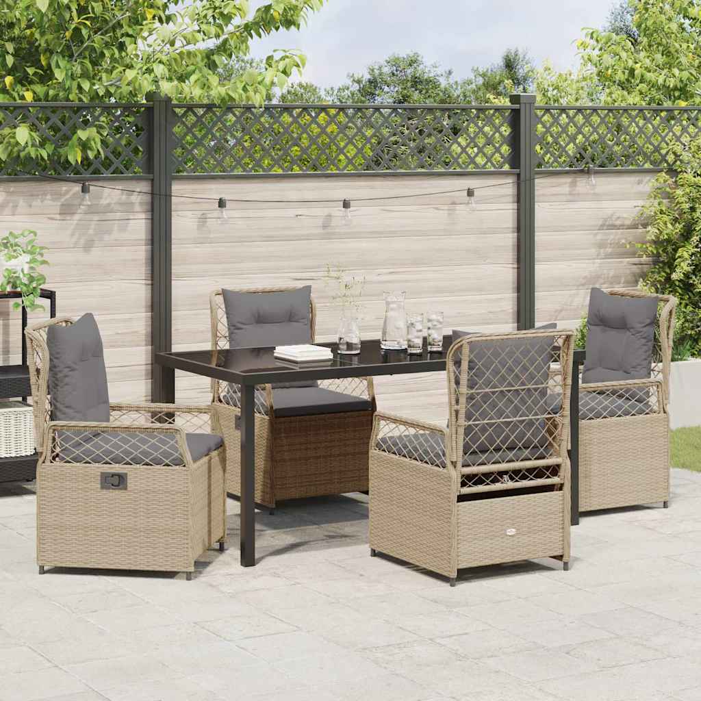 Tuin eettafelset 5 pcs Beige en Licht Grijs poly rattan