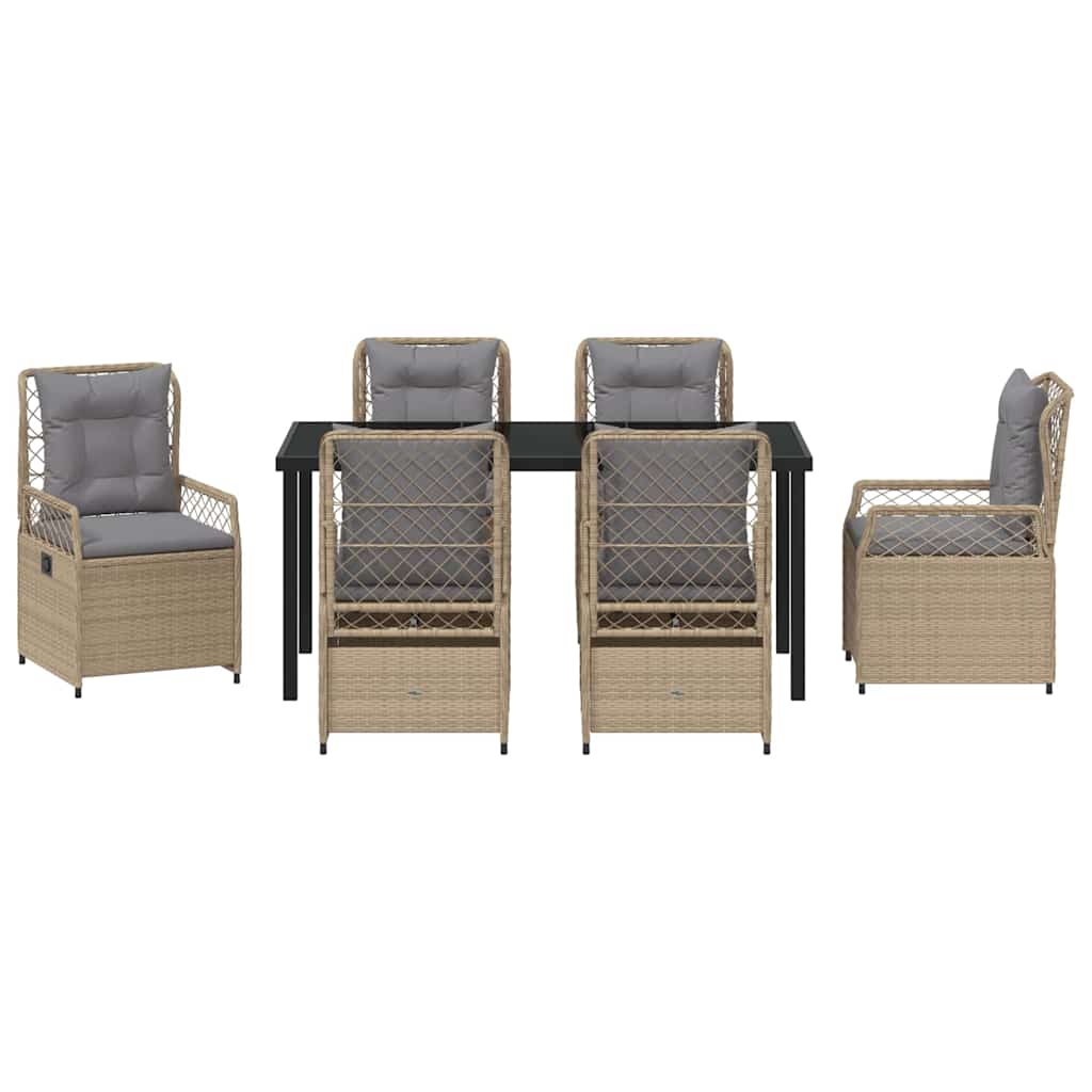 Tuin eettafelset 7 pcs Beige en Licht Grijs poly rattan