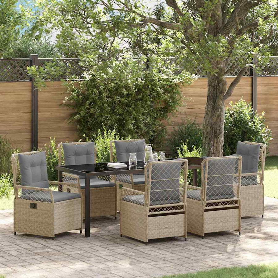 Tuin eettafelset 7 pcs Beige en Licht Grijs poly rattan