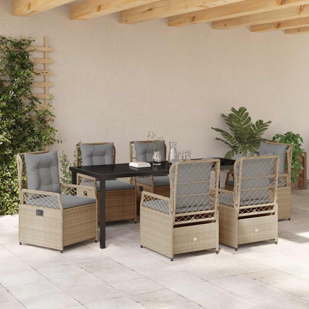 Tuin eettafelset 7 pcs Beige en Licht Grijs poly rattan