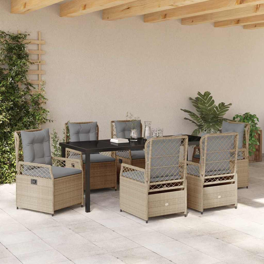 Tuin eettafelset 7 pcs Beige en Licht Grijs poly rattan