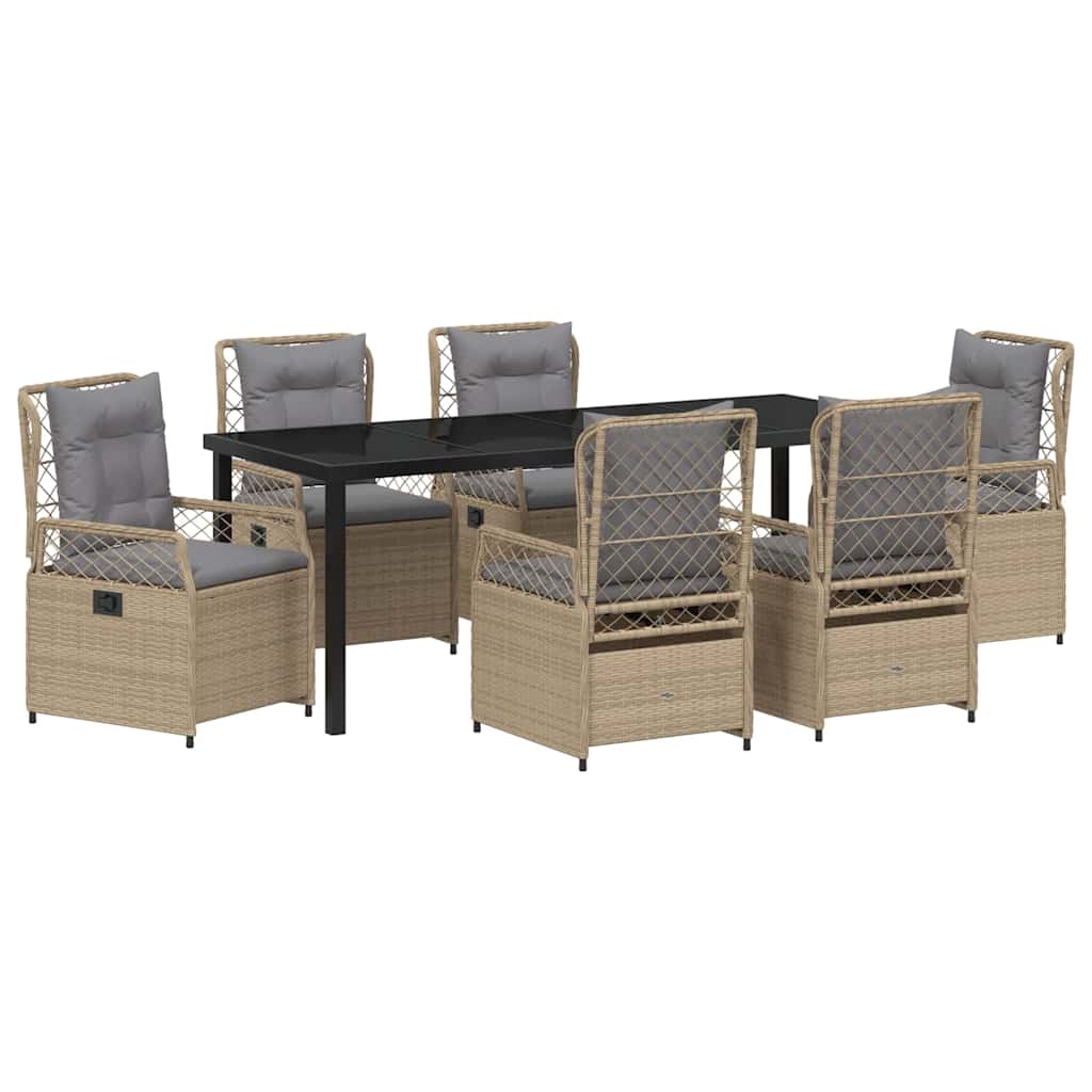 Tuin eettafelset 7 pcs Beige en Licht Grijs poly rattan