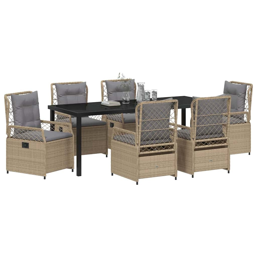 Tuin eettafelset 7 pcs Beige en Licht Grijs poly rattan