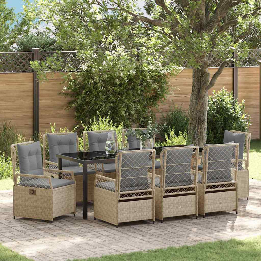 Tuin eettafelset 9 pcs Beige en Licht Grijs poly rattan