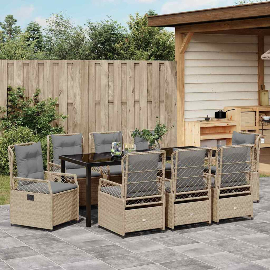 Tuin eettafelset 9 pcs Beige en Licht Grijs poly rattan