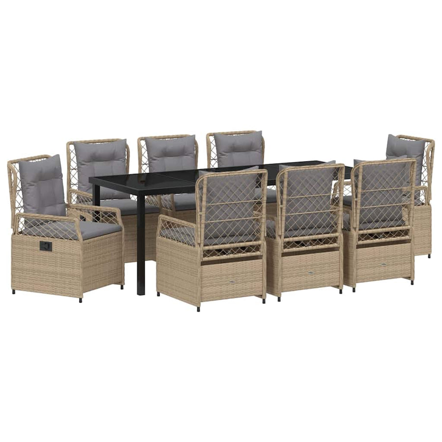 Tuin eettafelset 9 pcs Beige en Licht Grijs poly rattan
