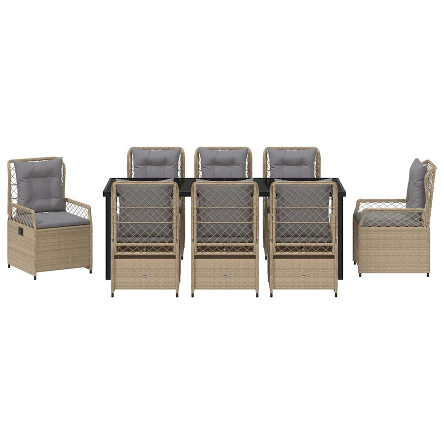 Tuin eettafelset 9 pcs Beige en Licht Grijs poly rattan