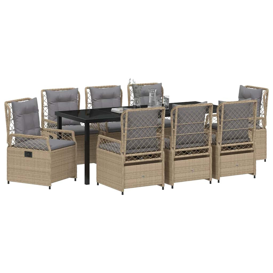 Tuin eettafelset 9 pcs Beige en Licht Grijs poly rattan