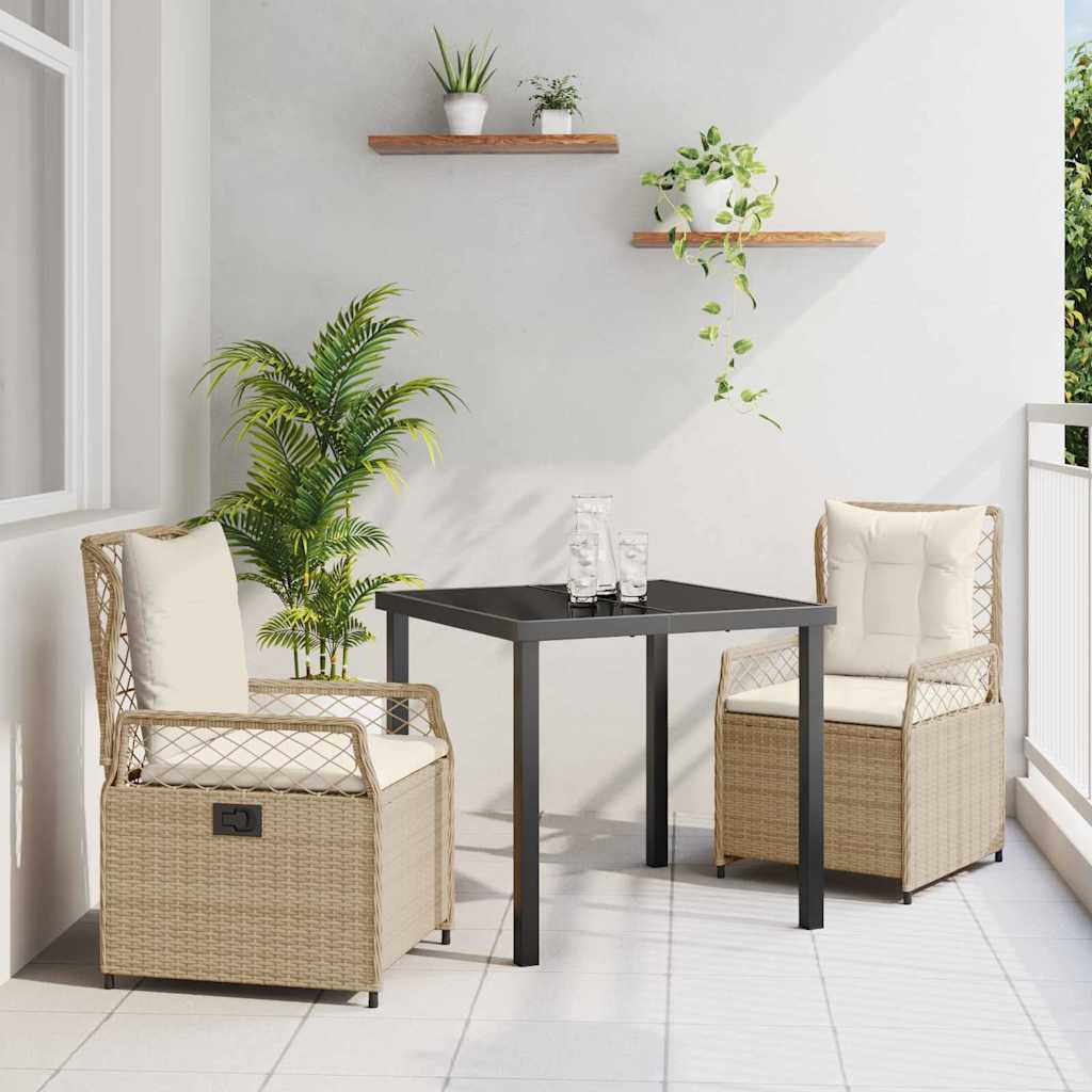 Tuin eettafelset 3 pcs Beige en Crème Wit poly rattan