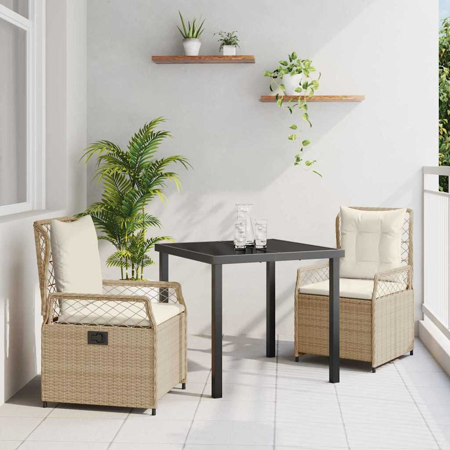Tuin eettafelset 3 pcs Beige en Crème Wit poly rattan