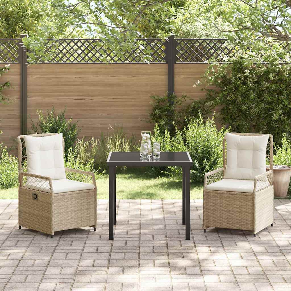 Tuin eettafelset 3 pcs Beige en Crème Wit poly rattan