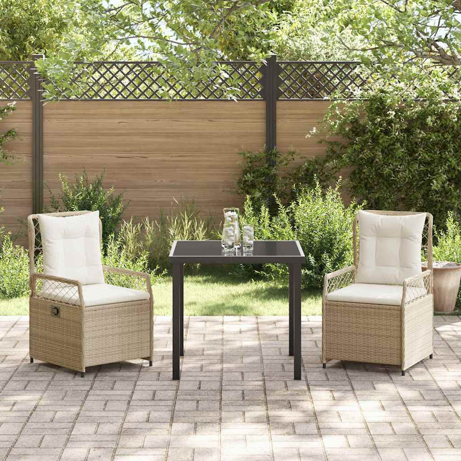 Tuin eettafelset 3 pcs Beige en Crème Wit poly rattan