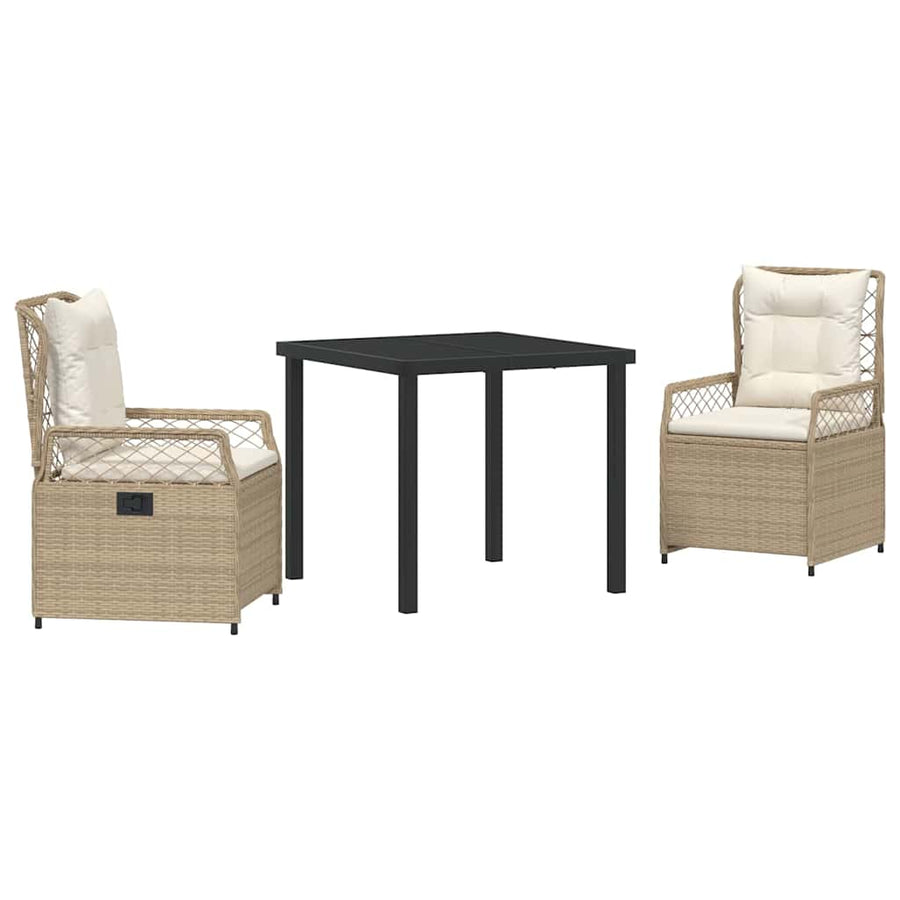 Tuin eettafelset 3 pcs Beige en Crème Wit poly rattan