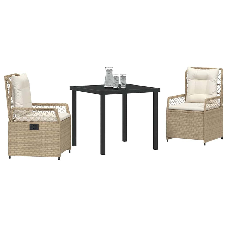 Tuin eettafelset 3 pcs Beige en Crème Wit poly rattan