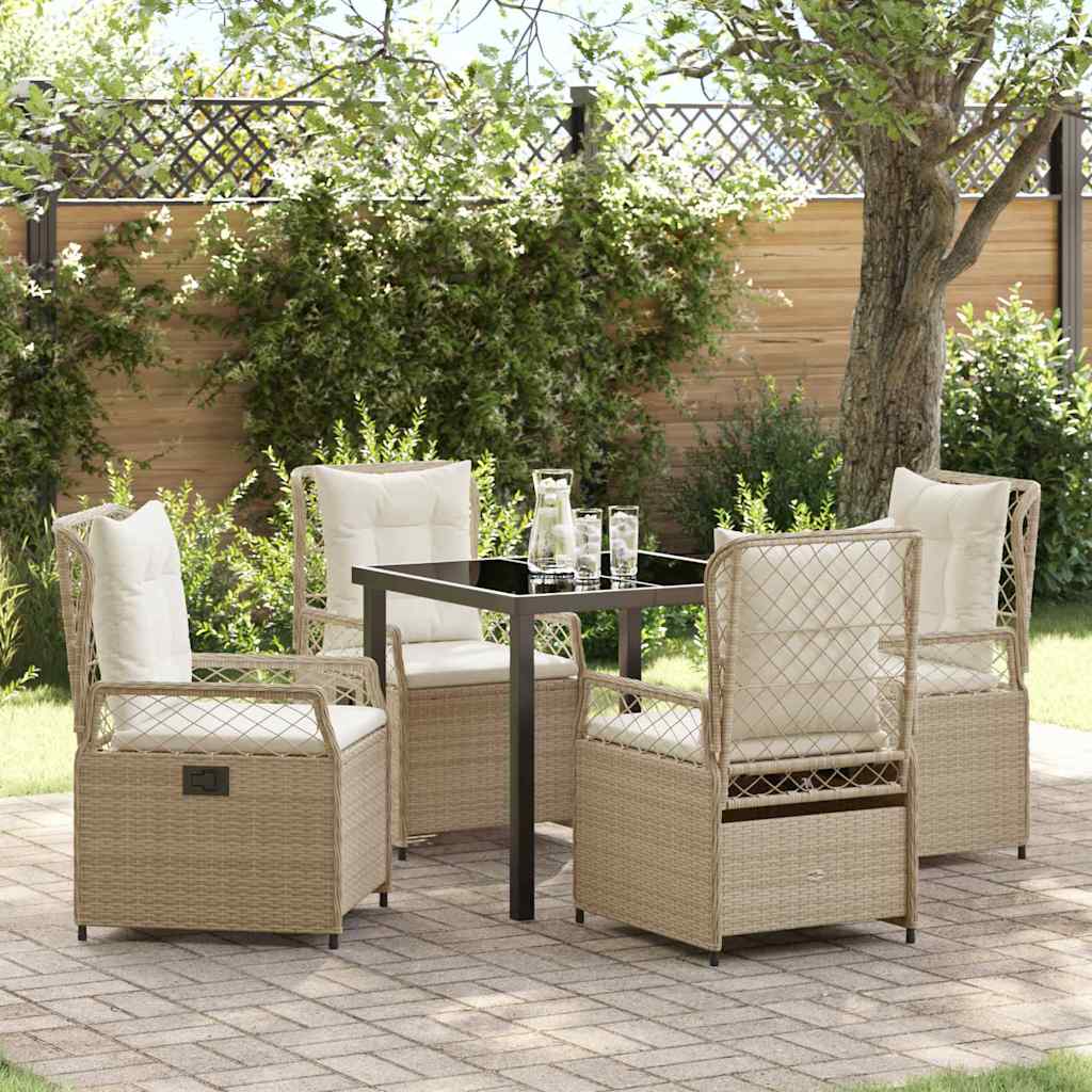 Tuin eettafelset 5 pcs Beige en Crème Wit poly rattan