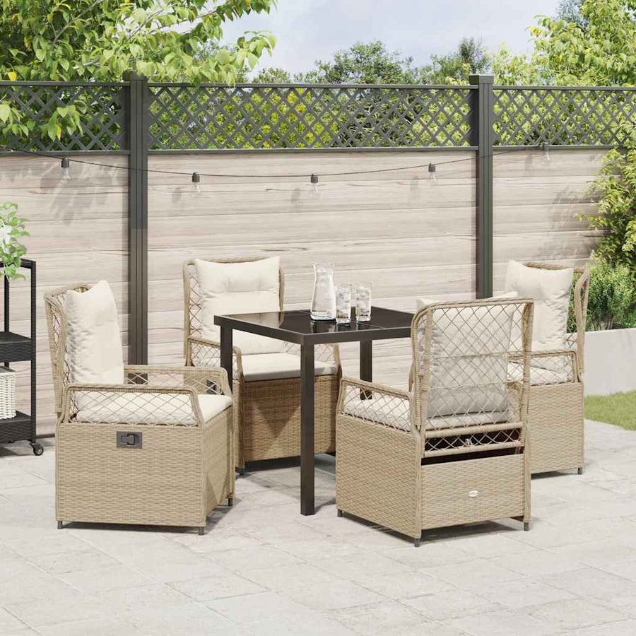 Tuin eettafelset 5 pcs Beige en Crème Wit poly rattan