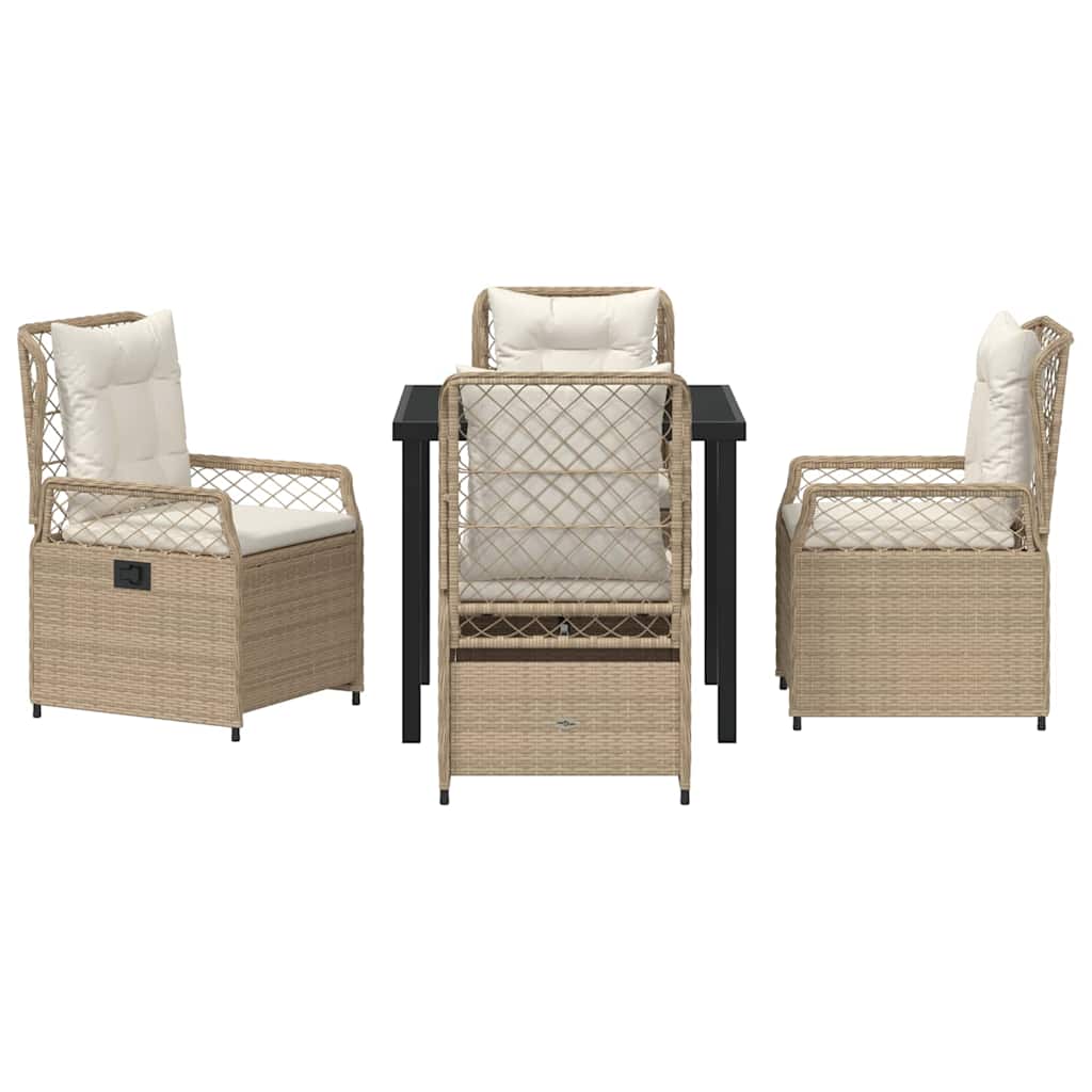 Tuin eettafelset 5 pcs Beige en Crème Wit poly rattan