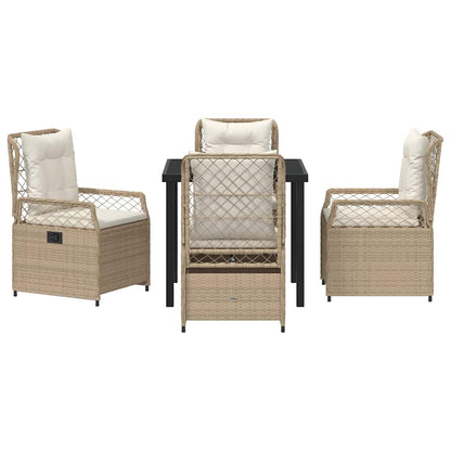 Tuin eettafelset 5 pcs Beige en Crème Wit poly rattan