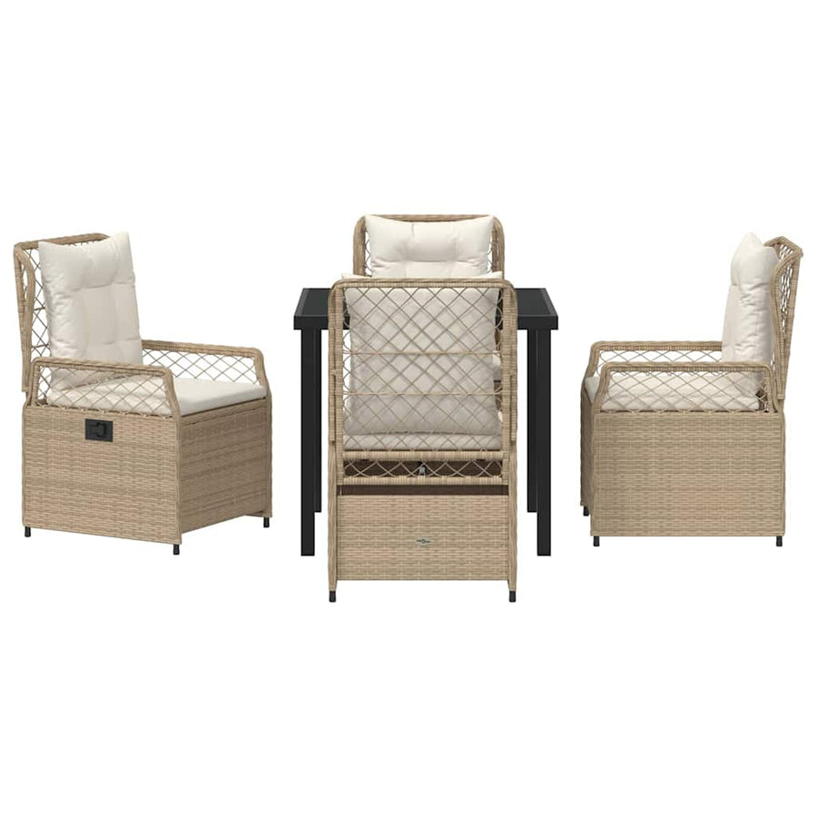 Tuin eettafelset 5 pcs Beige en Crème Wit poly rattan