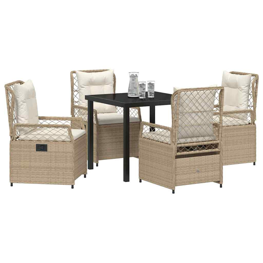 Tuin eettafelset 5 pcs Beige en Crème Wit poly rattan