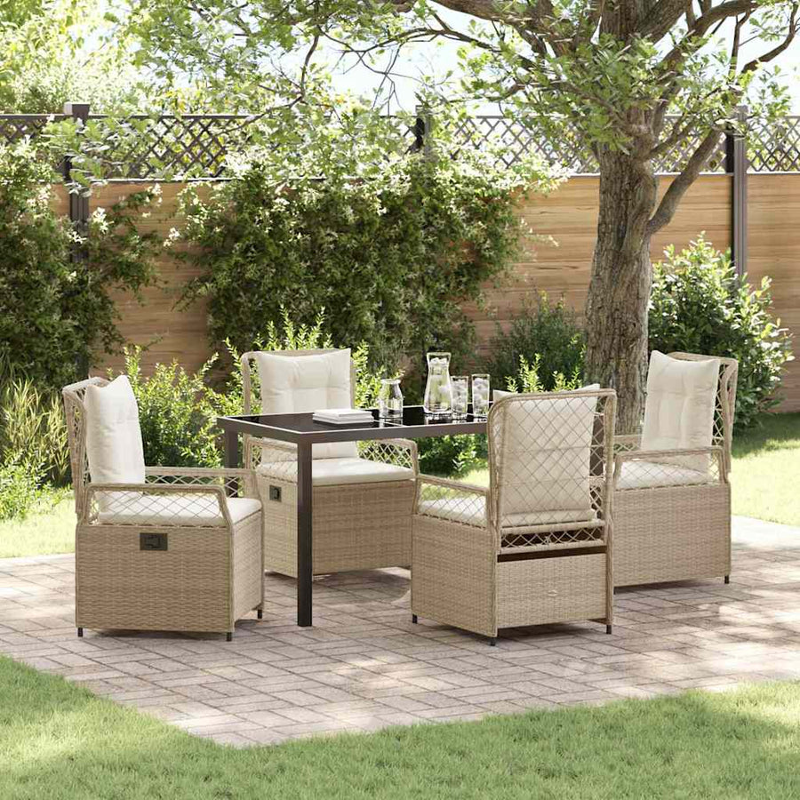 Tuin eettafelset 5 pcs Beige en Crème Wit poly rattan