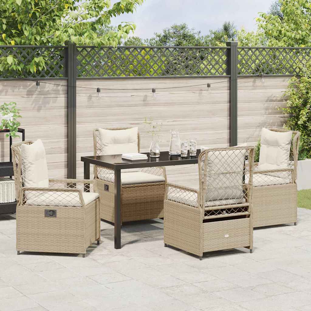 Tuin eettafelset 5 pcs Beige en Crème Wit poly rattan