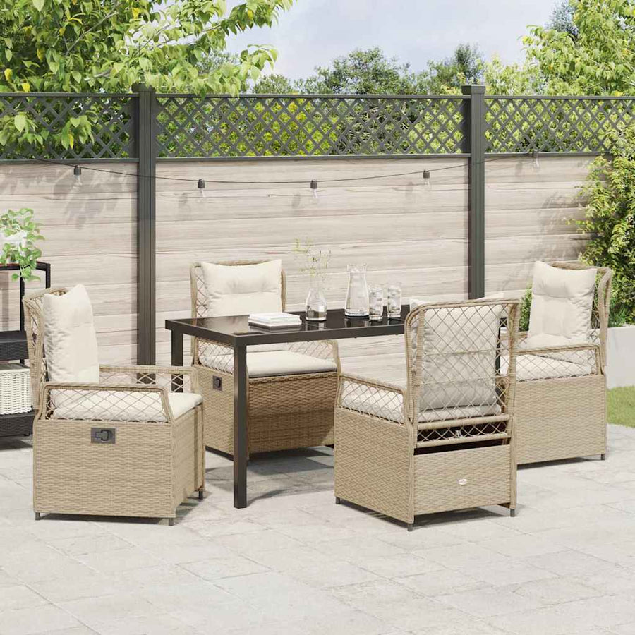 Tuin eettafelset 5 pcs Beige en Crème Wit poly rattan