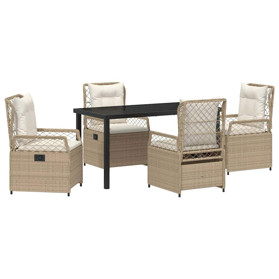 Tuin eettafelset 5 pcs Beige en Crème Wit poly rattan