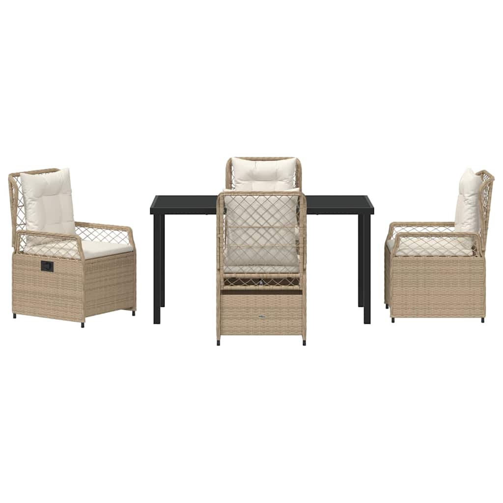 Tuin eettafelset 5 pcs Beige en Crème Wit poly rattan