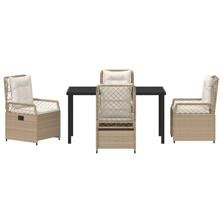 Tuin eettafelset 5 pcs Beige en Crème Wit poly rattan