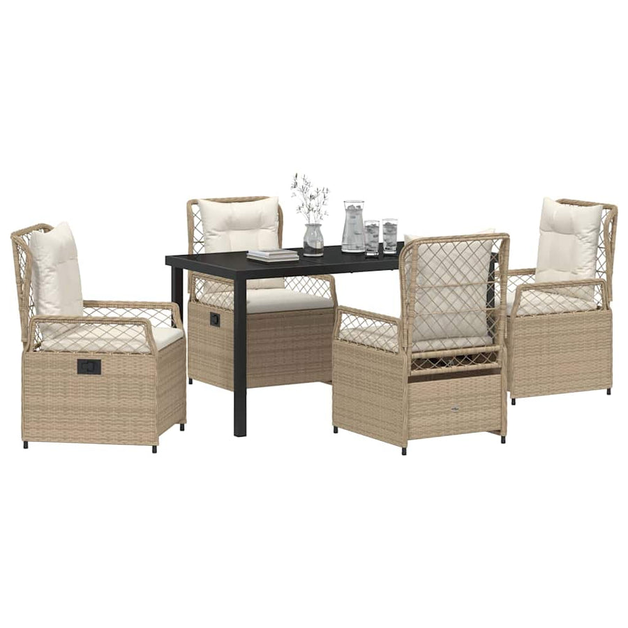 Tuin eettafelset 5 pcs Beige en Crème Wit poly rattan