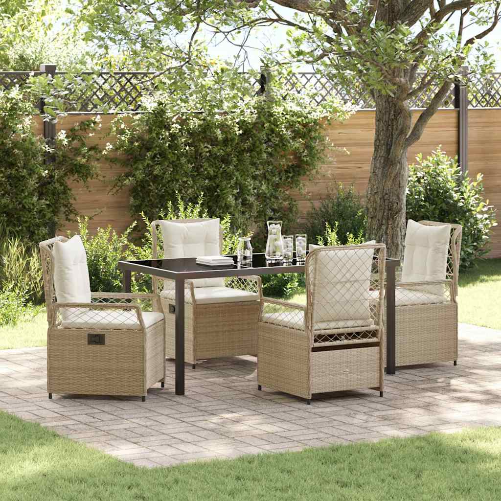 Tuin eettafelset 5 pcs Beige en Crème Wit poly rattan