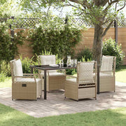Tuin eettafelset poly rattan beige crème wit 5-delig