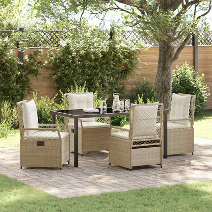 Tuin eettafelset 5 pcs Beige en Crème Wit poly rattan