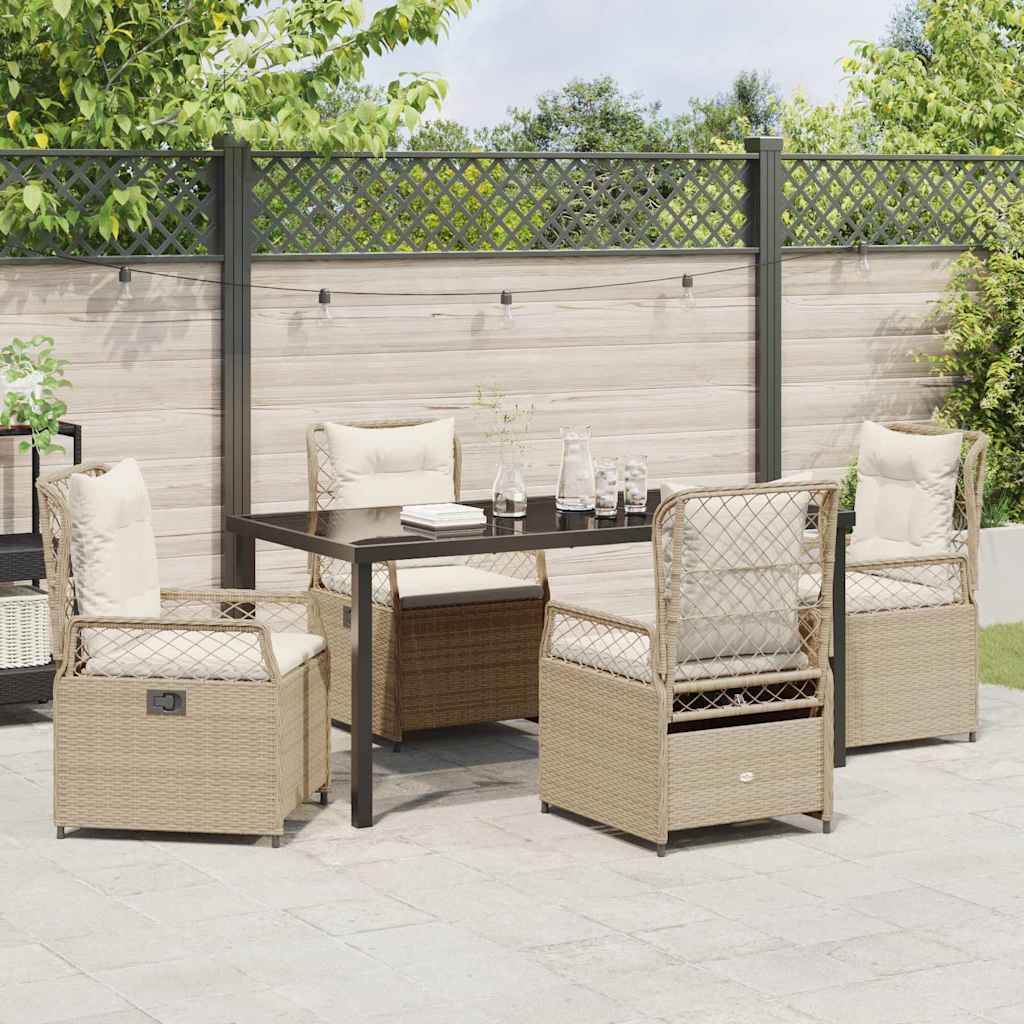 Tuin eettafelset 5 pcs Beige en Crème Wit poly rattan