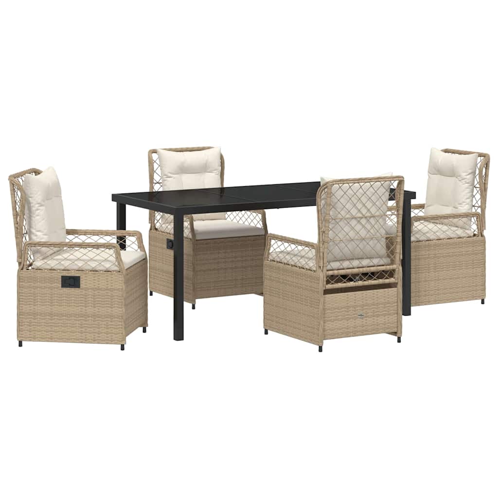 Tuin eettafelset 5 pcs Beige en Crème Wit poly rattan