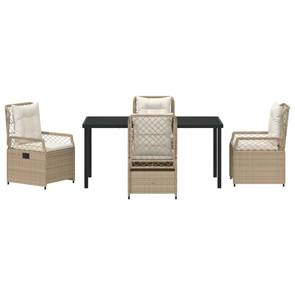 Tuin eettafelset 5 pcs Beige en Crème Wit poly rattan
