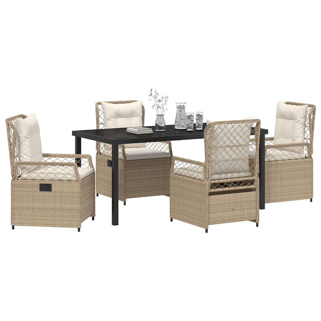 Tuin eettafelset 5 pcs Beige en Crème Wit poly rattan